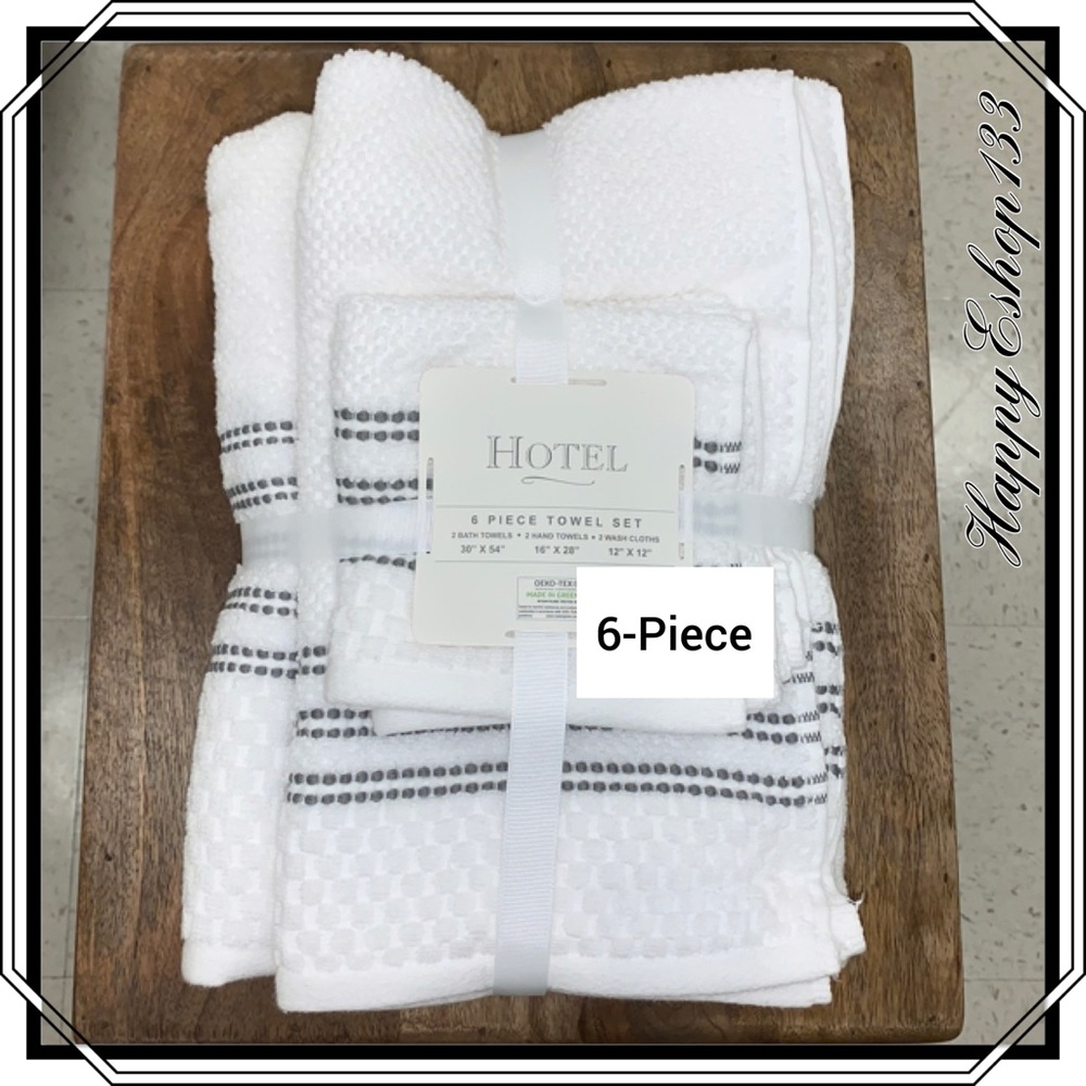 Hotel 100% Cotton Towel Set, Bath Hand Washcloths 6-Piece